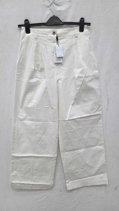 Reiss - White Astrid Wide Leg Cotton Trousers Size: 10R