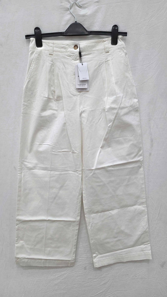 Reiss - White Astrid Wide Leg Cotton Trousers Size: 10R