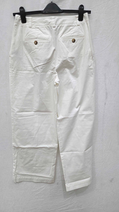 Reiss - White Astrid Wide Leg Cotton Trousers Size: 10R