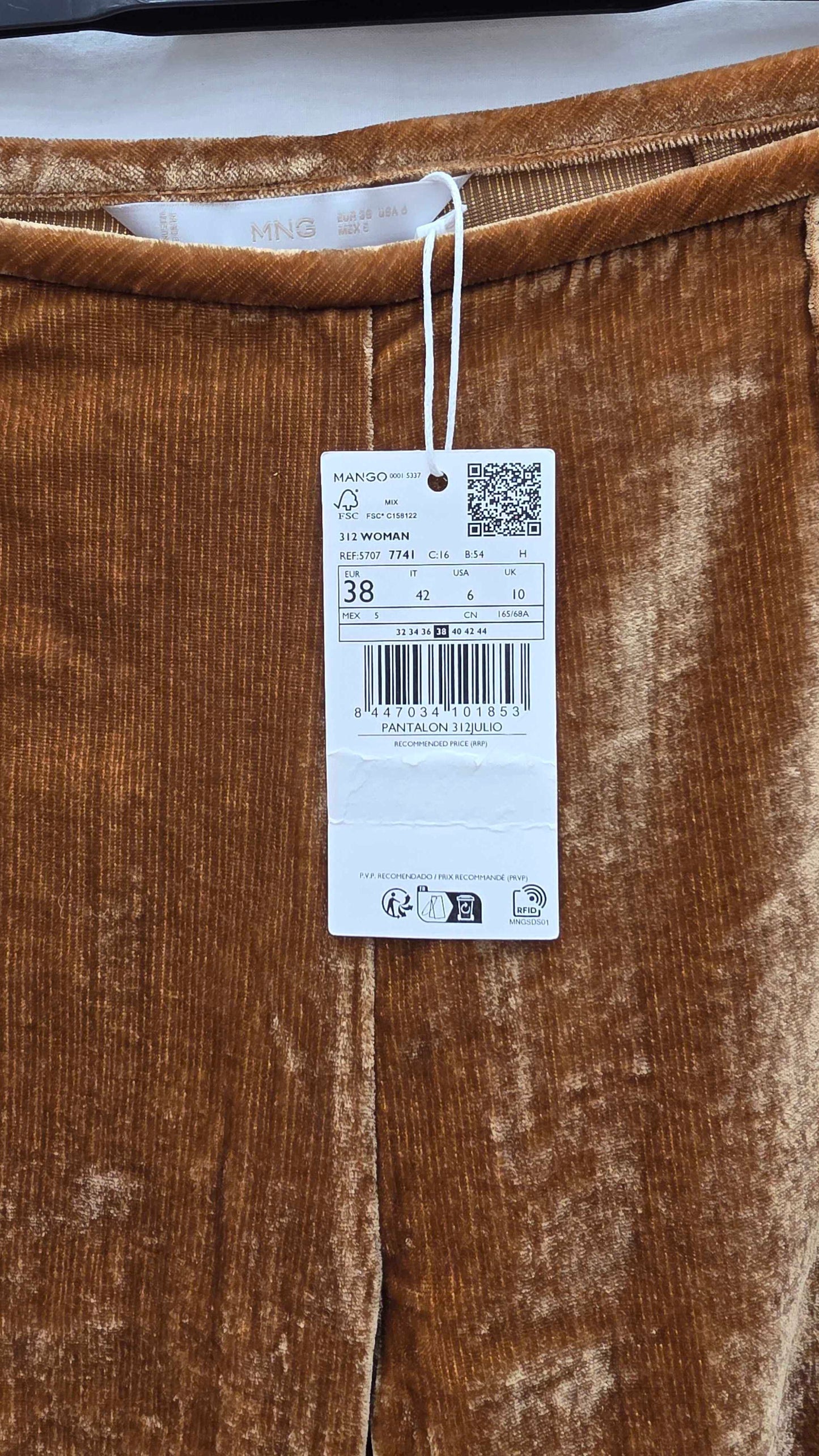 Mango - Ochre Velvet Trousers Size: Uk 10