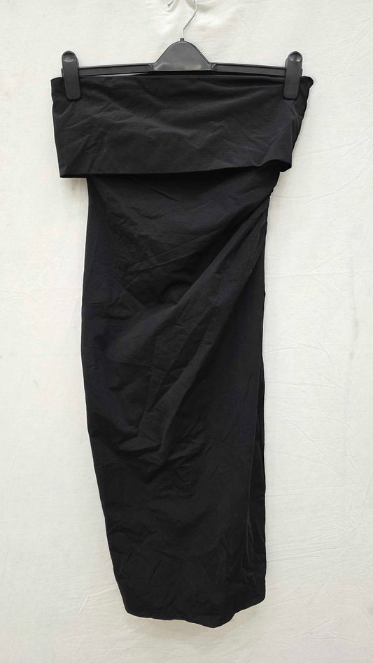 Mango - Black Bandeau Foldover Midi Dress Size: Medium