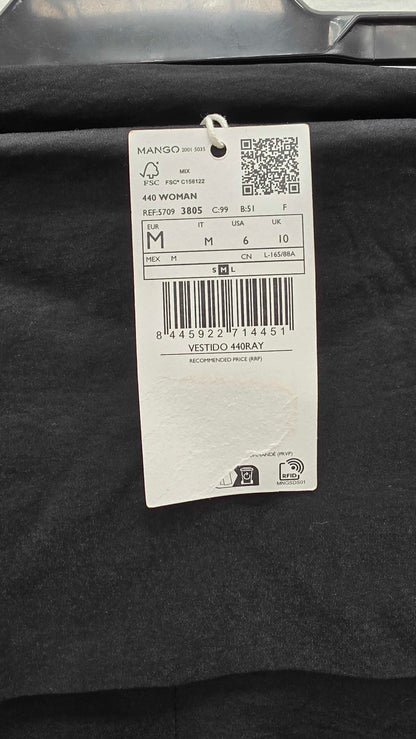 Mango - Black Bandeau Foldover Midi Dress Size: Medium