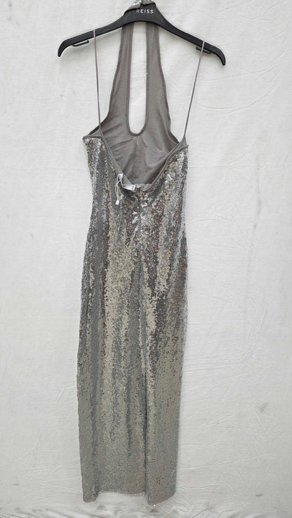 Mango - Silver Sequined Halter Neck Dress Size: Small
