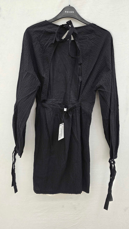 & Other Stories - Black Pleated Round Neck Mini Dress Size: Uk 6