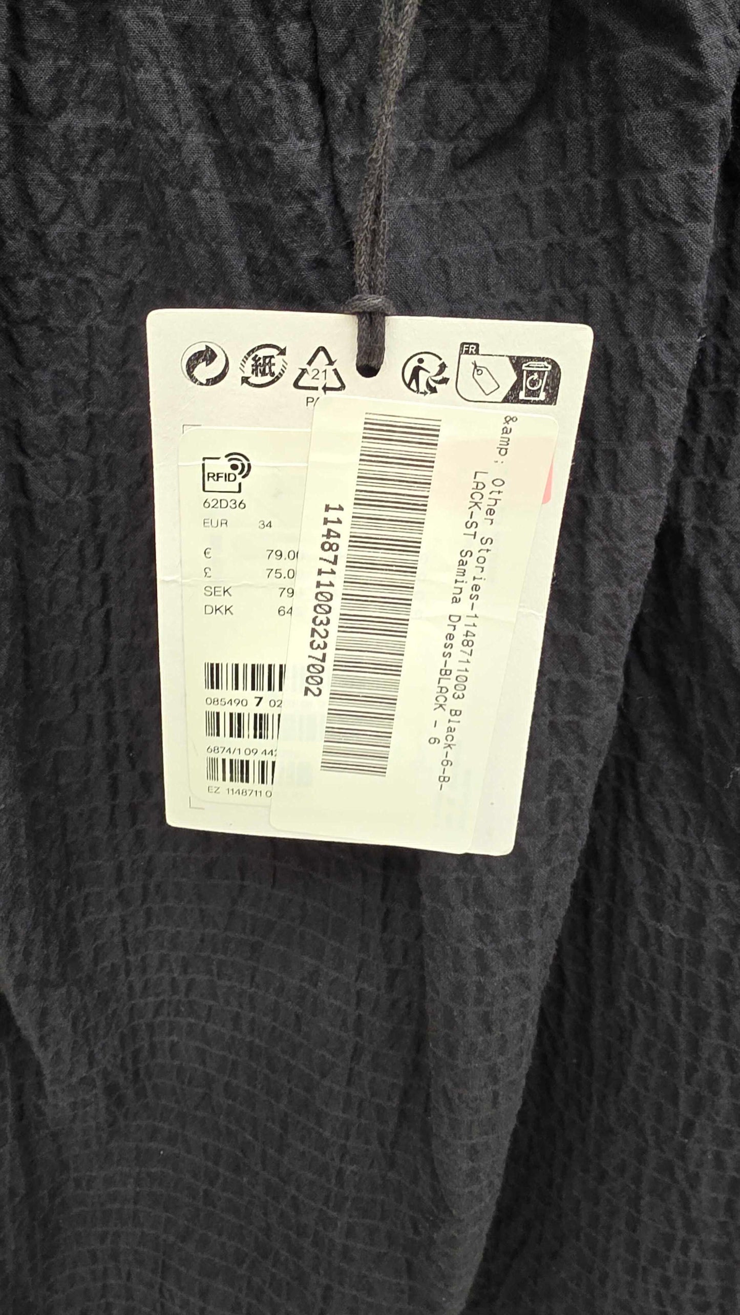 & Other Stories - Black Pleated Round Neck Mini Dress Size: Uk 6