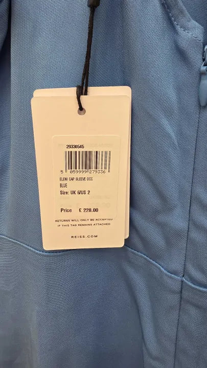 Reiss - Blue Eleni Cap Sleeve Occasion Dress Size: Uk 6