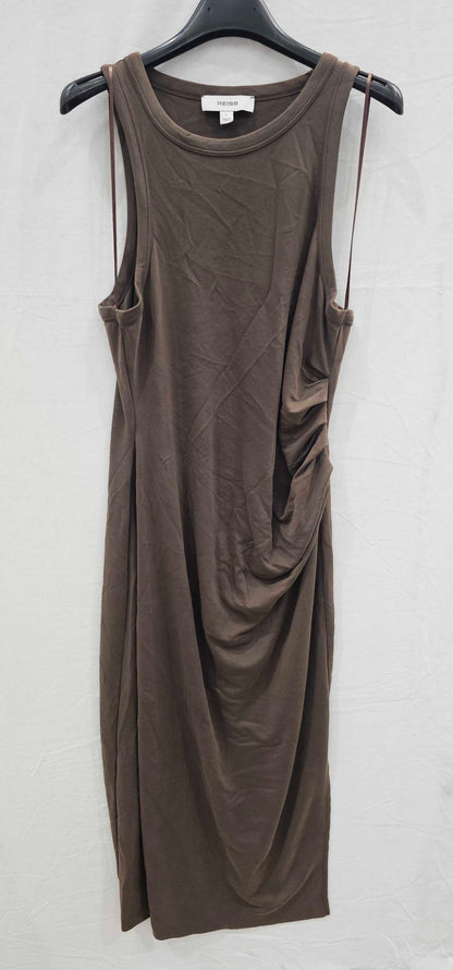 Reiss - Brown Ruched Jersey Bodycon Midi Dress - Brown Size: L