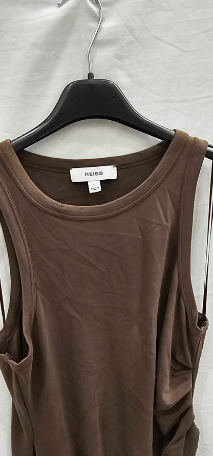 Reiss - Brown Ruched Jersey Bodycon Midi Dress - Brown Size: L