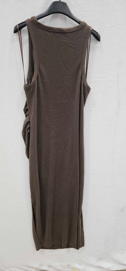 Reiss - Brown Ruched Jersey Bodycon Midi Dress - Brown Size: L