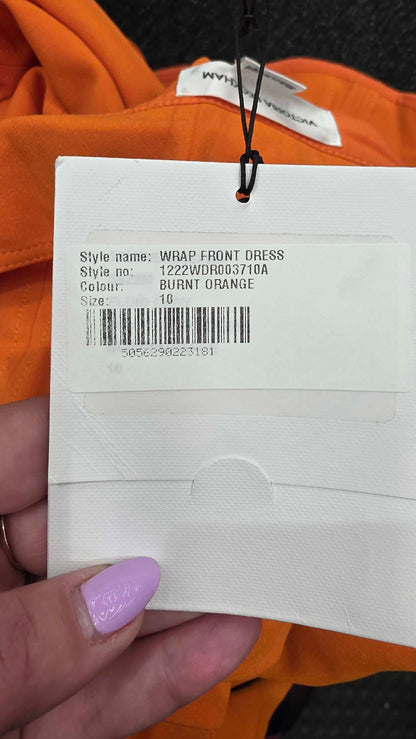 Victoria Beckham-1222Wdr003710A Burnt  Wrap Front Midi Dress-Orange Size: Uk10