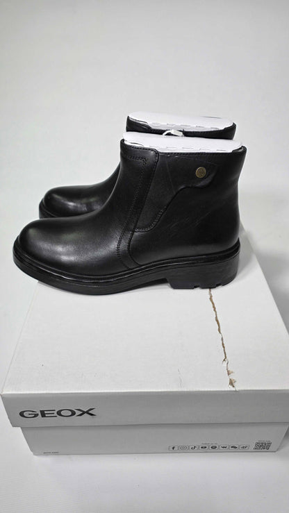 Geox - Women's Black Leather Swelen Biker Ankle Boots - Black Size: Uk 4