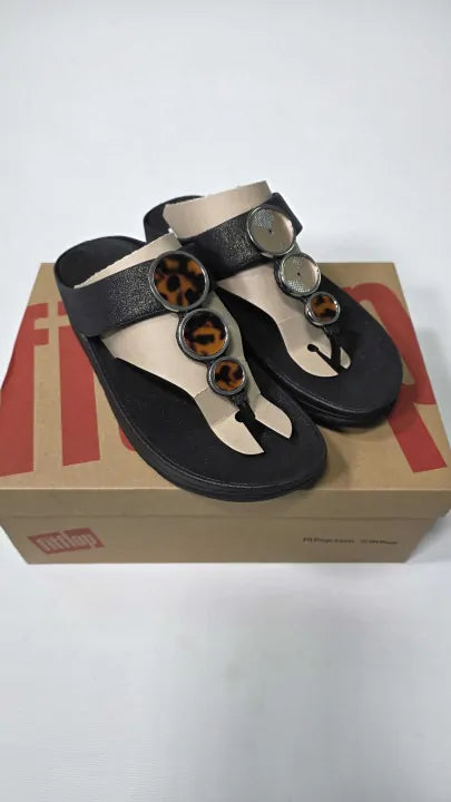 Fitflop Womens Halo Shimmer Toe Post Sandals All Black Size: Uk 5