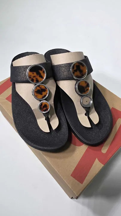 Fitflop Womens Halo Shimmer Toe Post Sandals All Black Size: Uk 6