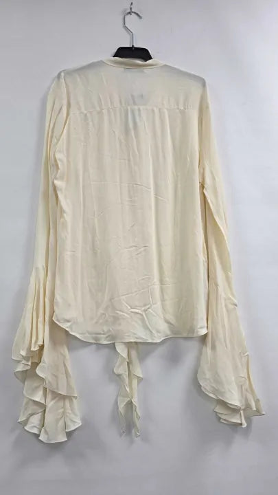 Mango - Ecru Long Sleeve Ruffled Shirt - Beige Size: M