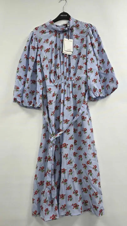 L K Bennett - Blue Floral Tamara Silk Midi Dress - Multi Size: Uk 14