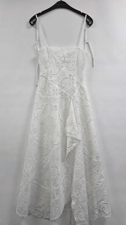 Mango - White Asymmetric Embroidered Midi Dress - White Size: S