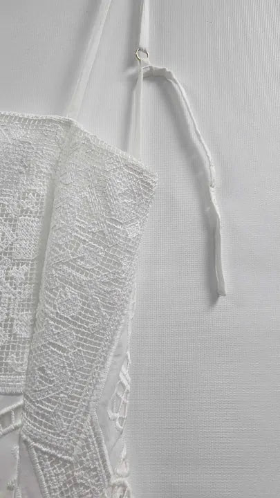 Mango - White Asymmetric Embroidered Midi Dress - White Size: S