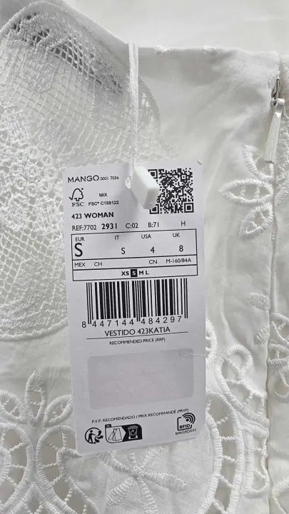 Mango - White Asymmetric Embroidered Midi Dress - White Size: S