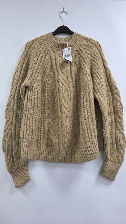 Mango - Brown Cable Round Neck Jumper - Brown Size: M