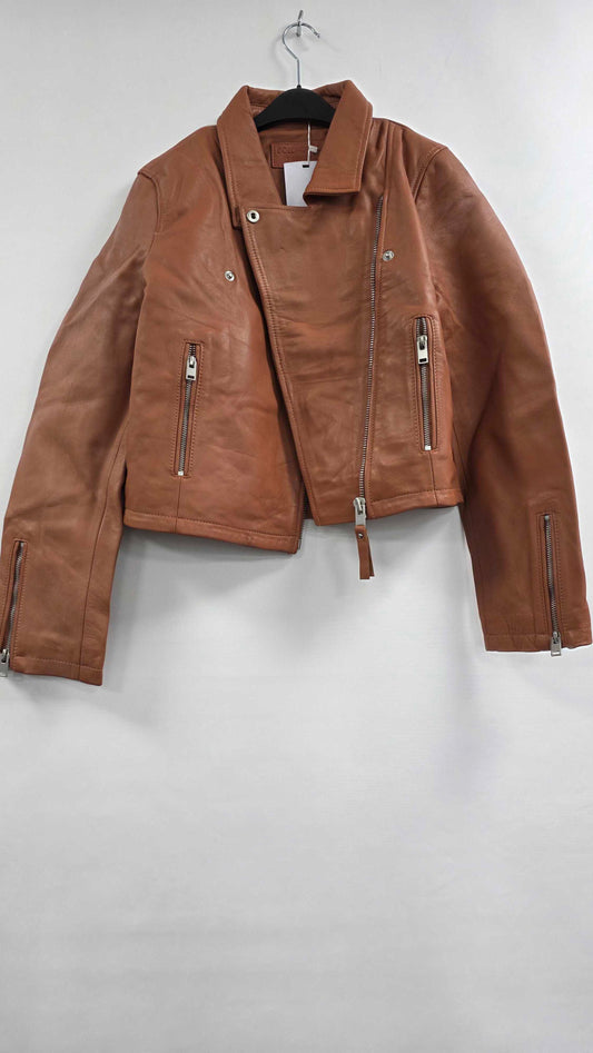 Bolongaro Trevor - Pink Minimal Leather Biker Jacket Size: L