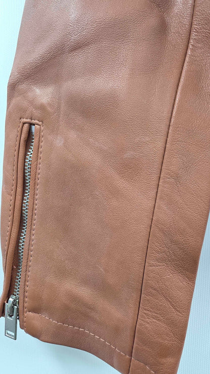 Bolongaro Trevor - Pink Minimal Leather Biker Jacket Size: L