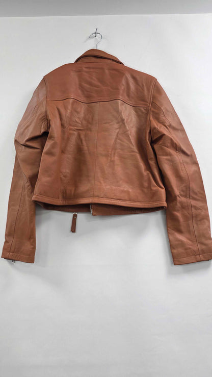 Bolongaro Trevor - Pink Minimal Leather Biker Jacket Size: L