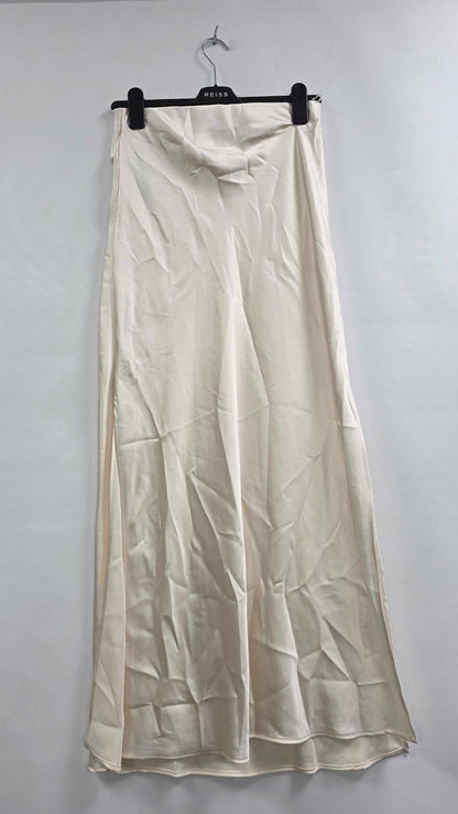 Mango - Ecru Satin Long Skirt - Beige Size: S