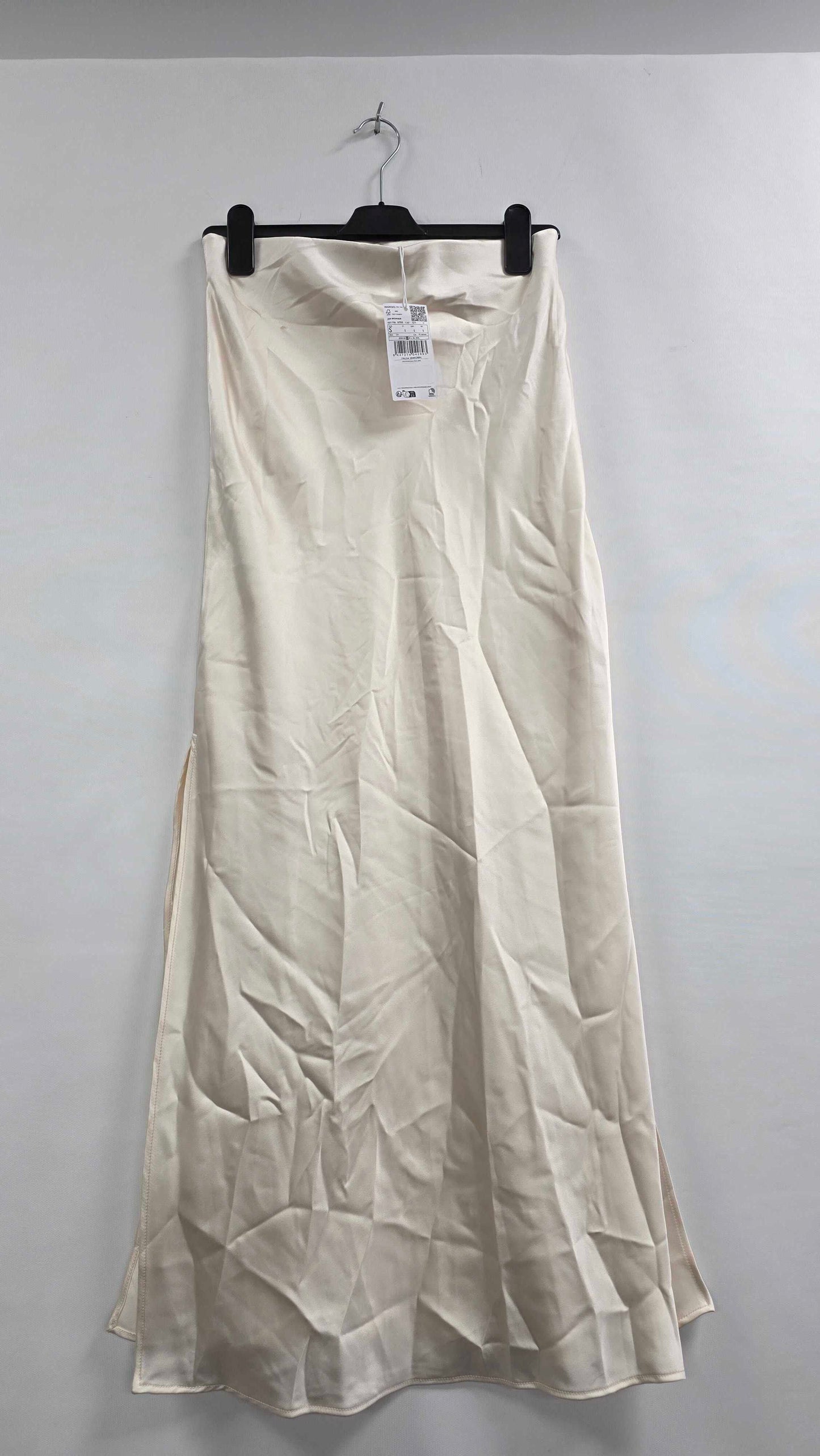 Mango - Ecru Satin Long Skirt - Beige Size: S