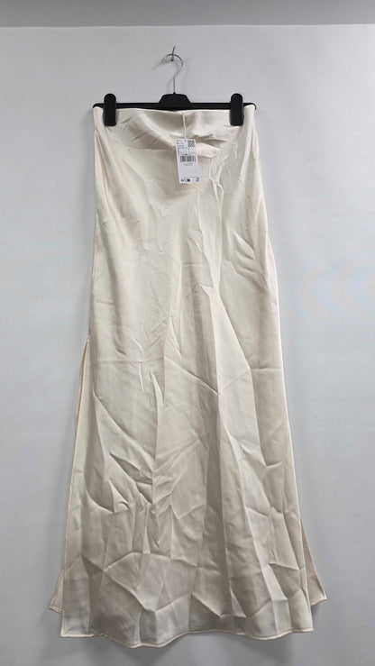 Mango - Ecru Satin Long Skirt - Beige Size: S