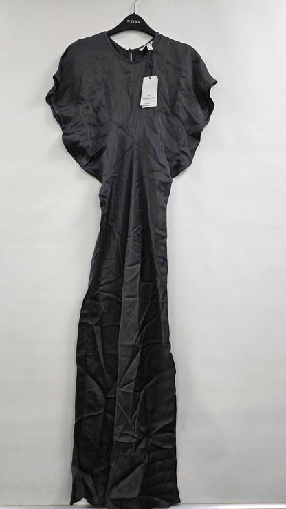Reiss - Charcoal Kora Short Sleeve Satin Maxi Dress - Grey Size: Uk 8
