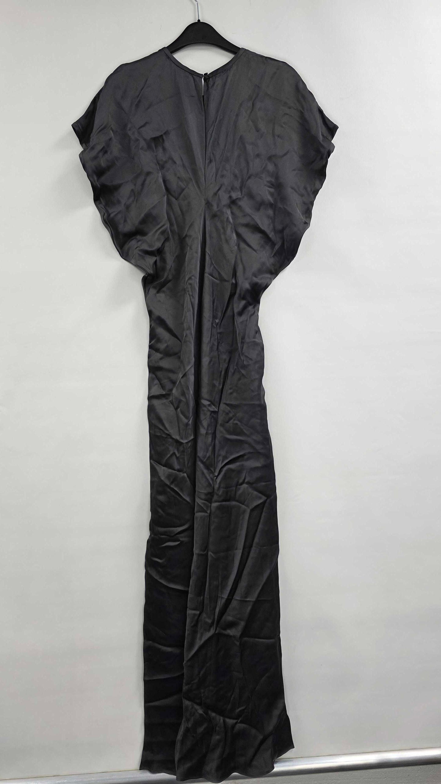 Reiss - Charcoal Kora Short Sleeve Satin Maxi Dress - Grey Size: Uk 8