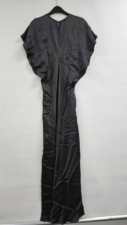 Reiss - Charcoal Kora Short Sleeve Satin Maxi Dress - Grey Size: Uk 8