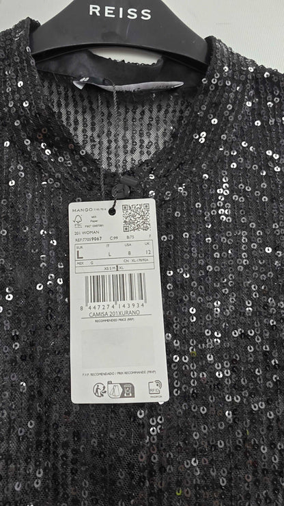 Mango - Black Semi Transparent Sequined Shirt - Black Size: L
