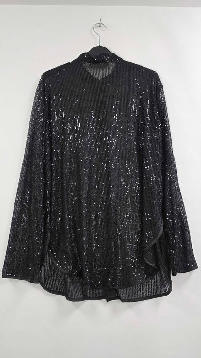 Mango - Black Semi Transparent Sequined Shirt - Black Size: L