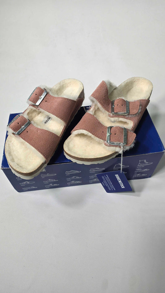 Birkenstock - Women's Pink Clay Arizona Shearling Sandals - Narrow Size: Uk 5