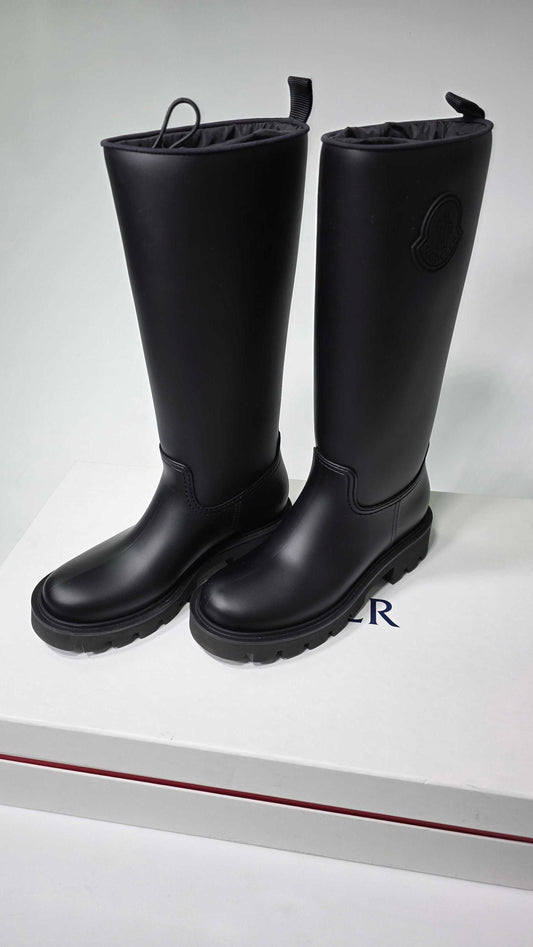 Moncler - Black Kickstream High Leather Rain Boots - Black Size: Uk 6