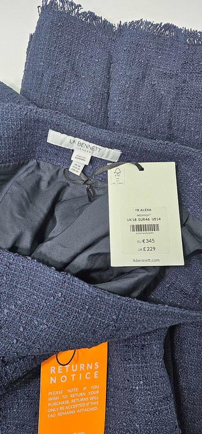 Alexa Navy Recycled Cotton Italian Tweed Trousers Size: Uk18