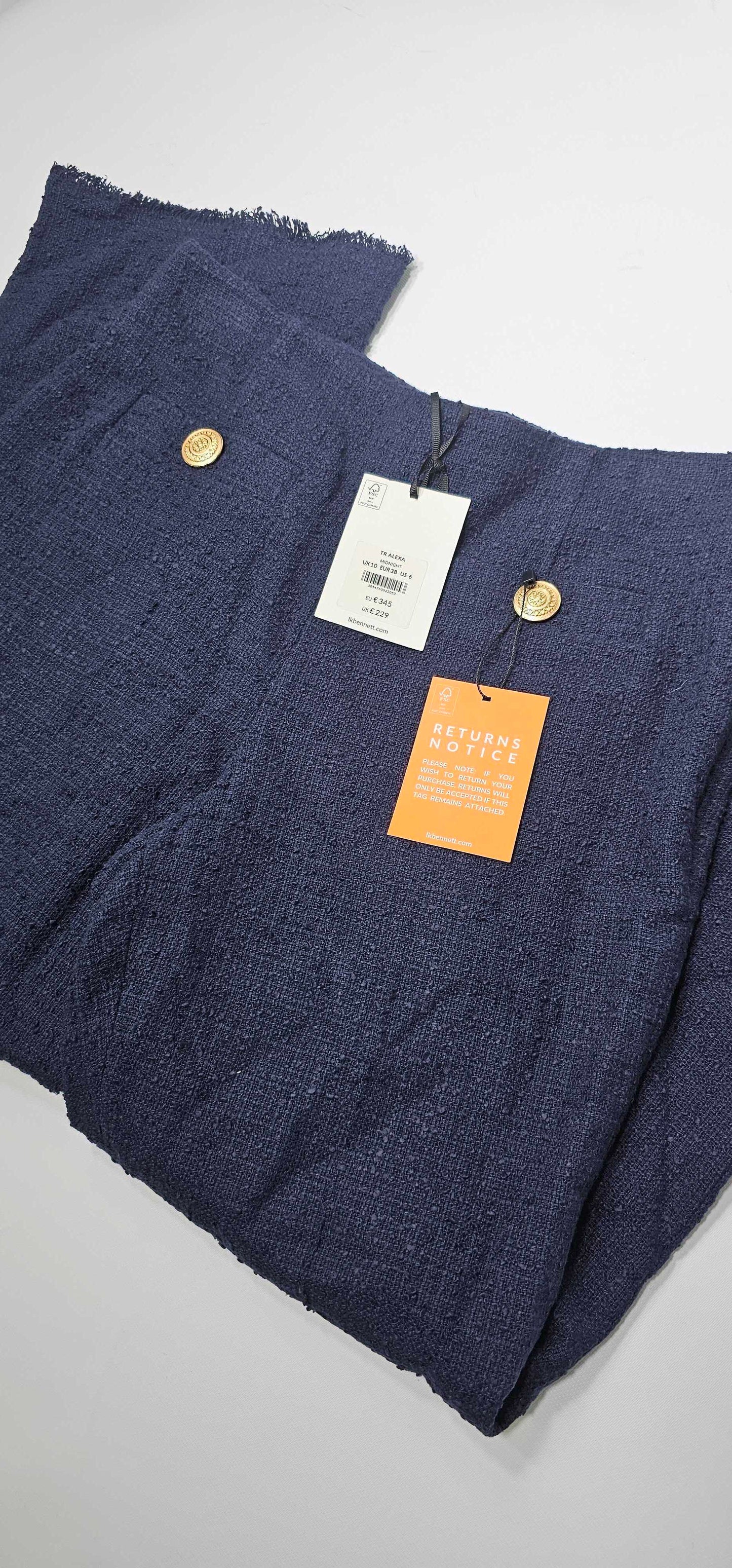 Alexa Navy Recycled Cotton Italian Tweed Trousers Size: Uk10