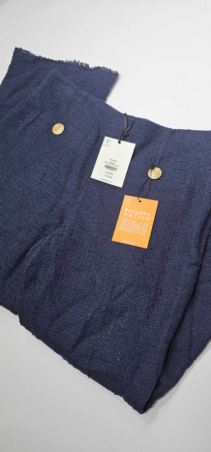 Alexa Navy Recycled Cotton Italian Tweed Trousers Size: Uk10