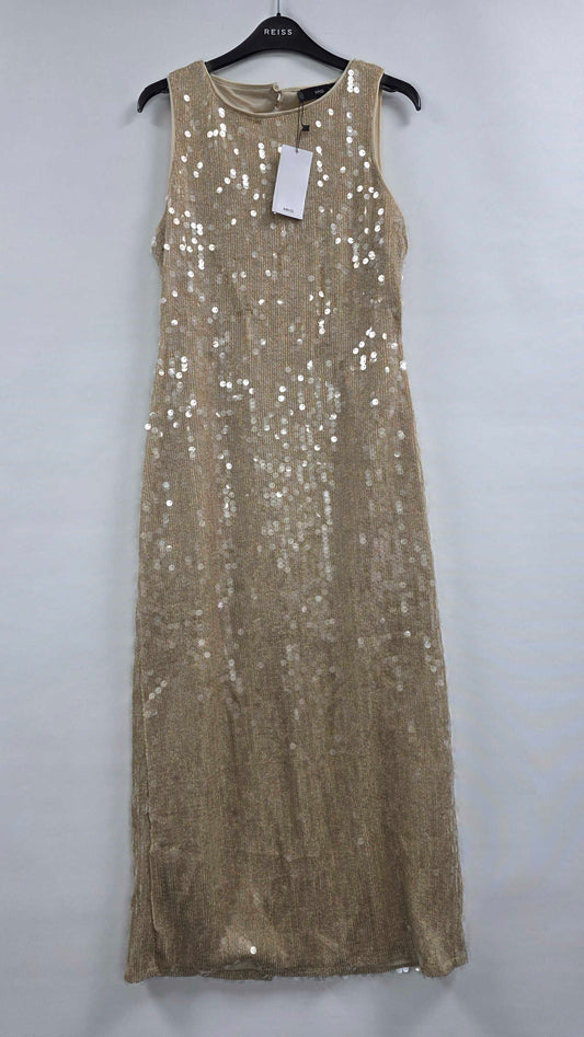 Mango - Gold Scoop Back Sequin Dress - Gold Size: L
