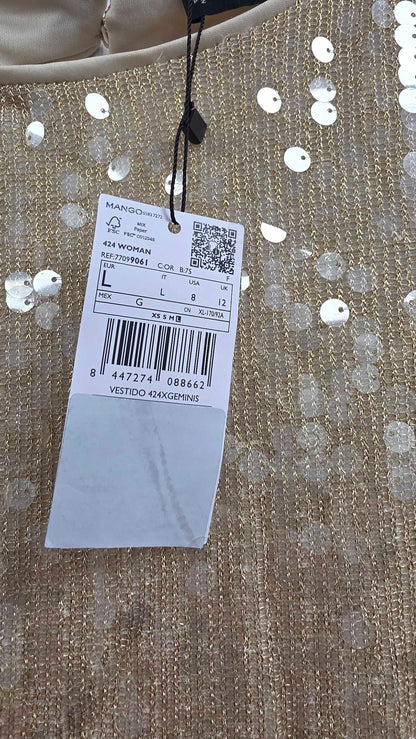 Mango - Gold Scoop Back Sequin Dress - Gold Size: L