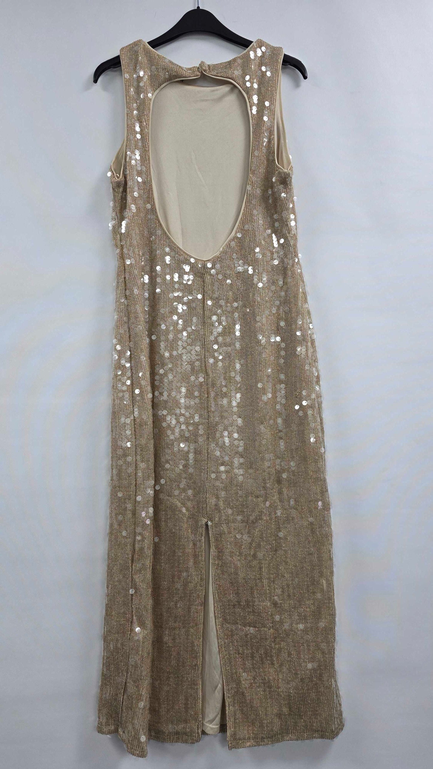 Mango - Gold Scoop Back Sequin Dress - Gold Size: L