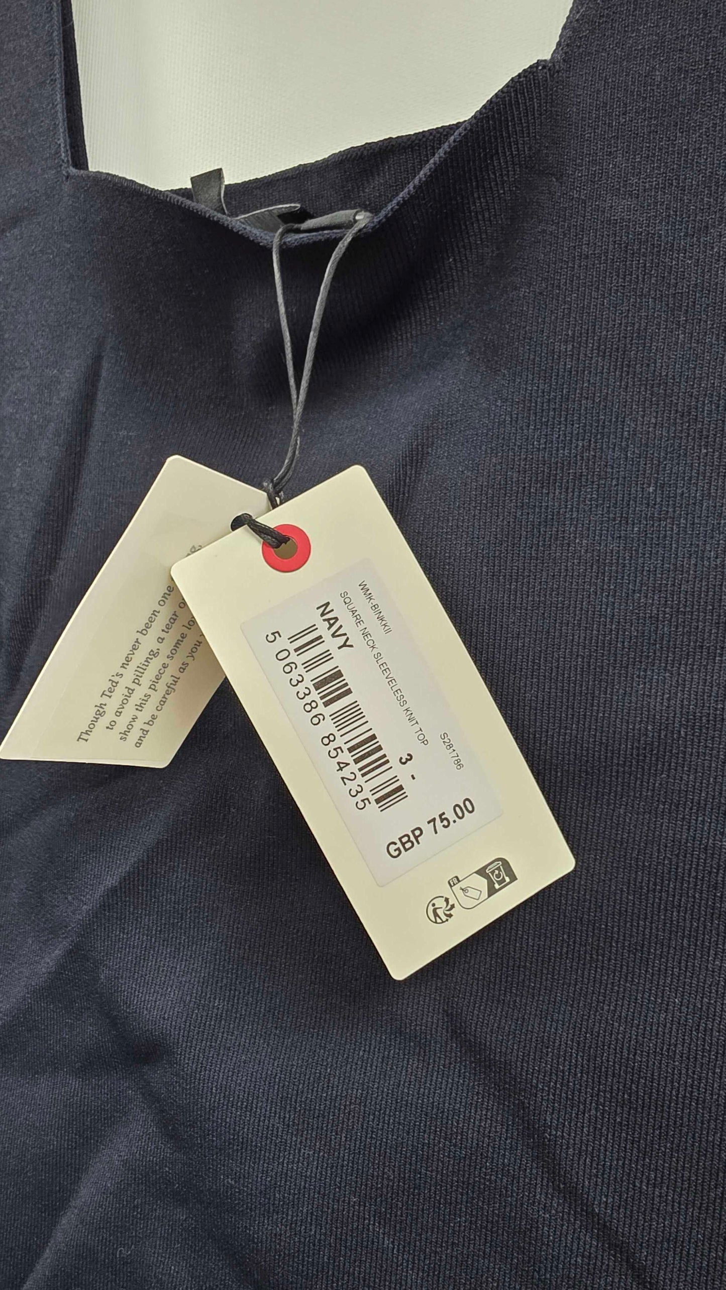 Ted Baker - Navy Binkkii Square Neck Knitted Vest Top - Navy Size: Uk 12