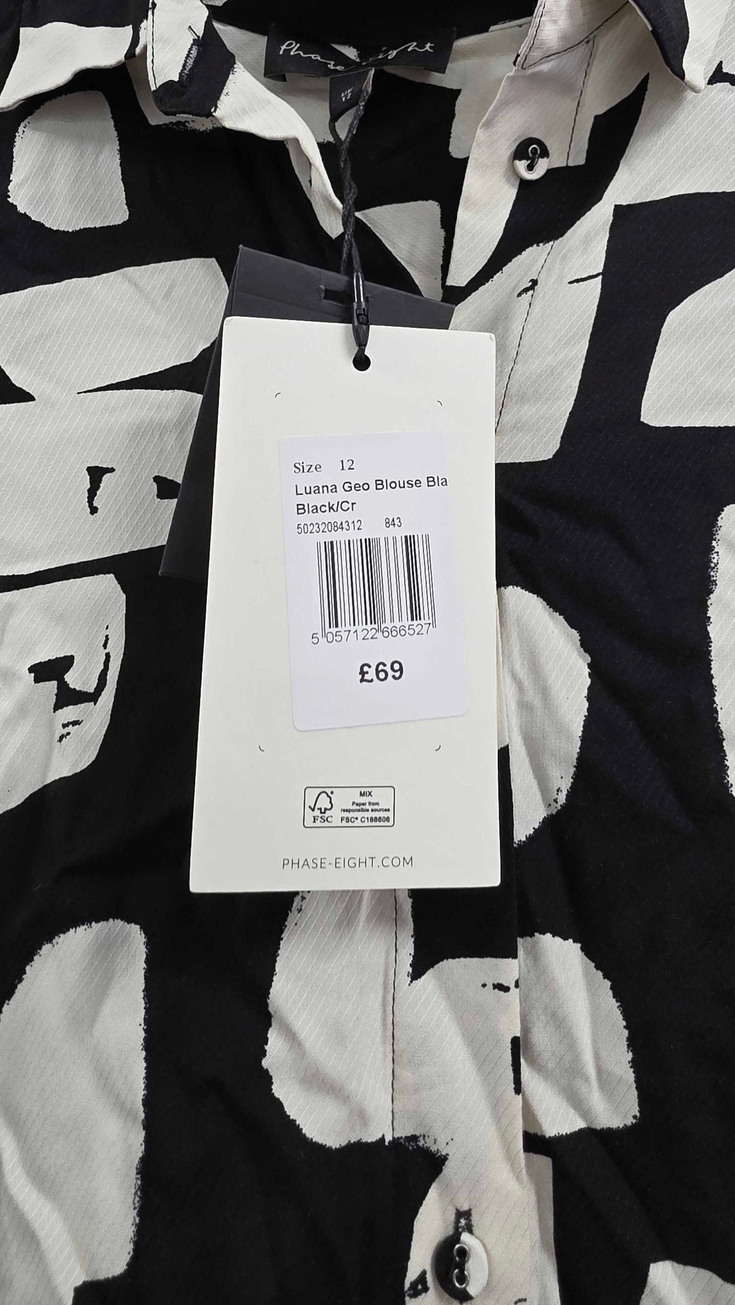 Phase Eight - Black/cream Luana Geo Blouse Size: Uk 12