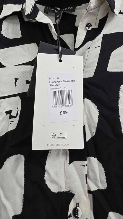 Phase Eight - Black/cream Luana Geo Blouse Size: Uk 12