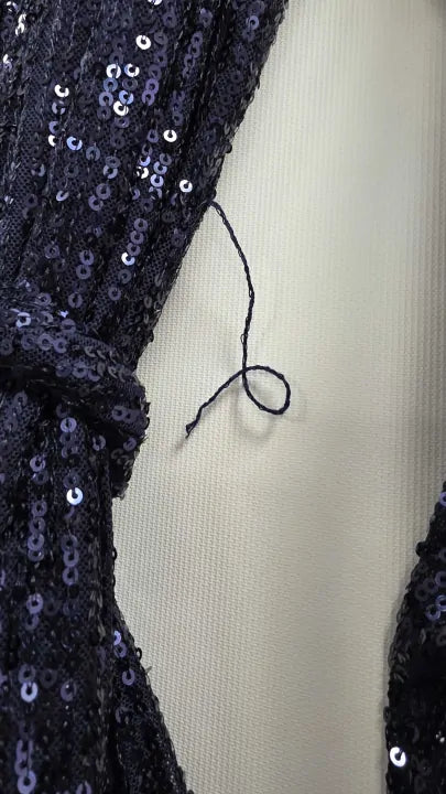 Sosandar Navy Blue Sequin High Neck Belted Shift Dress Size: Uk 12