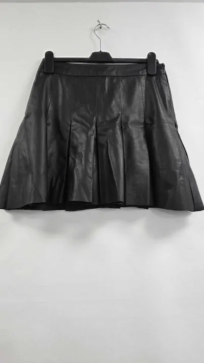 Bolongaro Trevor - Black Leather Nova Pleated Mini Skirt - Black Size: M