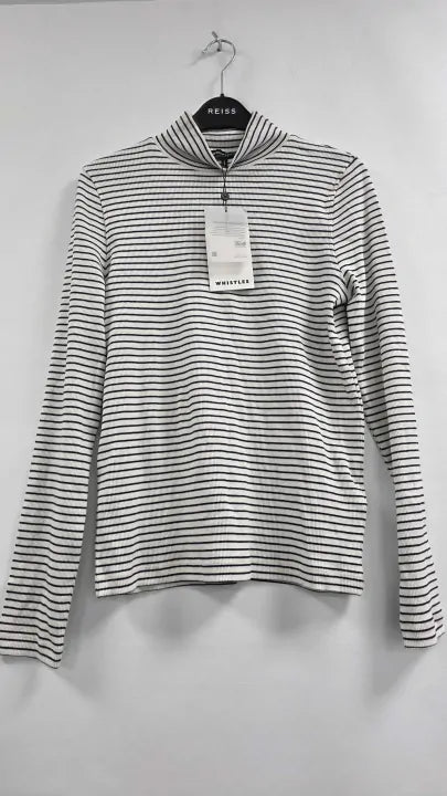 Whistles - Stripe Rib Detail Polo Top - Multi Size: Uk 10