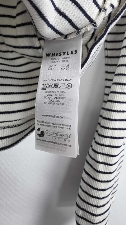 Whistles - Stripe Rib Detail Polo Top - Multi Size: Uk 10