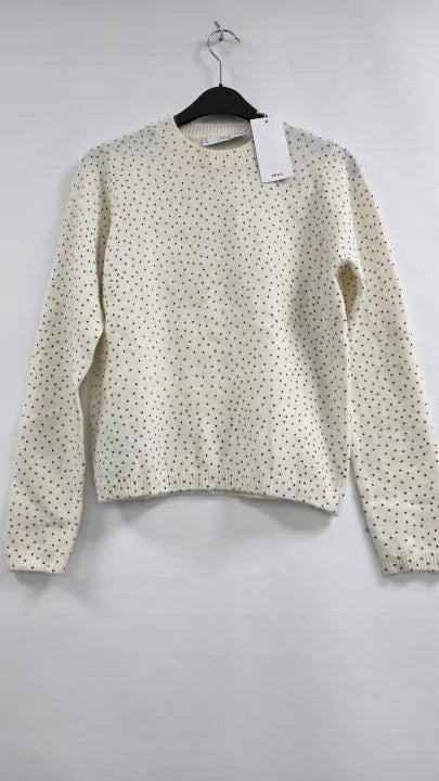 Mango - White Polka-dot Round Neck Jumper Size: Xs
